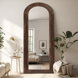 ZHUNFA Arched Full Length Mirror with Solid Wood Frame, 65x22 Farmhouse Wall Mounted Floor Mirror with Stand, Vertical Hanging, Leaning Standing for Bedroom, Living Room, Brown ZHUNFA