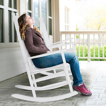 MAMIZO Wooden Rocking Chair Outdoor with High Back,Rocking Chair Indoor Oversized Easy to Assemble for Garden,Lawn, Balcony, Backyard,Porch,Wooden Rocking Chair,Porch Rocker（White）