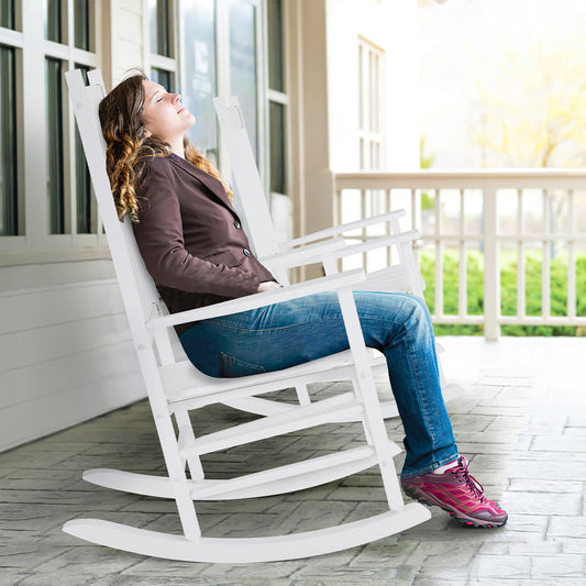 MAMIZO Wooden Rocking Chair Outdoor with High Back,Rocking Chair Indoor Oversized Easy to Assemble for Garden,Lawn, Balcony, Backyard,Porch,Wooden Rocking Chair,Porch Rocker（White） - WoodArtSupply