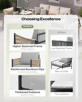 Oasbira Aluminum Outdoor Patio Furniture Set, HDPE Rope 4 Piece Modern Sectional Conversation Sets with Dual-Layer Coffee Table, All Weather Patio Couch Set with Thick Cushions, Gray Frame, Gray Oasbira