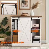 COSYSUPER Farmhouse Style Coffee Bar Cabinet with Sliding Barn Door and Adjustable Shelves in White COSYSUPER