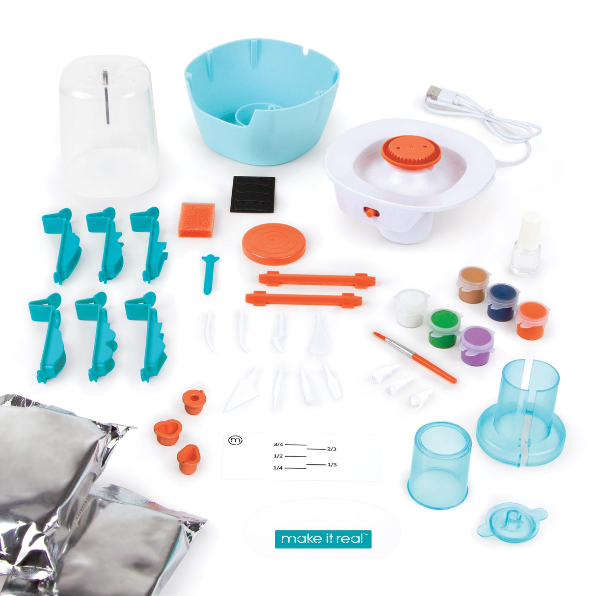 Make It Real Mini Pottery Studio Deluxe Set - DIY All-in-1 Sculpting Craft Kit for Kids & Tweens - Create 20 Unique Miniature Clay Projects - No Mess, No Bake, Quiet Wheel - All Skill Levels Ages 8 Make It Real