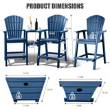FOOWIN Tall Adirondack Chairs Set of 2，Recycled Poly Balcony Chair with Double Connecting Tray Patio Stools Weather Resistant for Outdoor Deck Lawn Pool Backyard (Double Connecting Tray, Navy Blue) FOOWIN