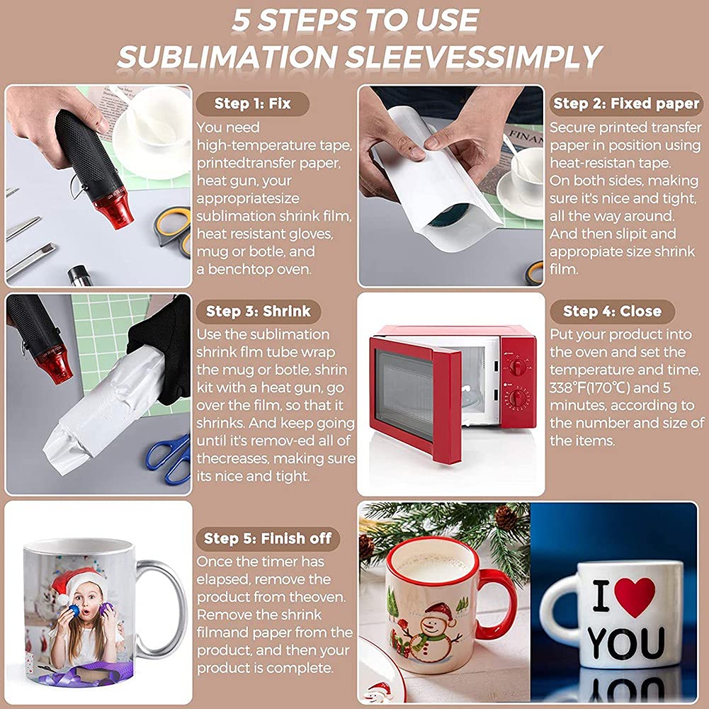 Lizusidtsy 70Pcs Sublimation Shrink Wrap Film 5X10 Inch Heat Transfer Shrink Film Shrink Wrap Bags White Shrink Wrap Bands for Mug Lizusidtsy