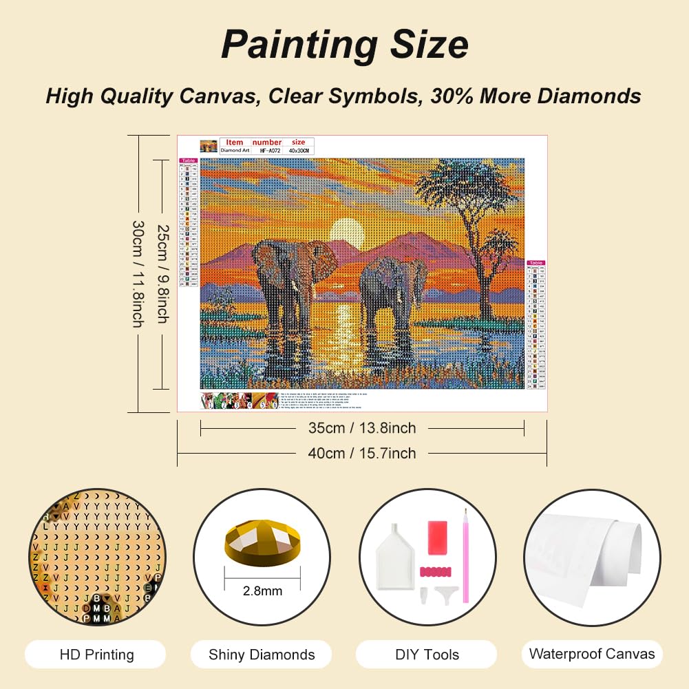 hill froeistung Landscape Scenery Diamond Art Painting Kits for Adults: Elephant Diamond Art Painting Sunset DIY 5d Diamond Art Kit Full Drill for Wall Decor 12 x 16 Inch hill froeistung