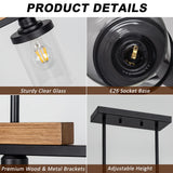 Dining Room Light Fixture Over Table, Farmhouse 4-Light Kitchen Island Lighting, Modern Wood Chandelier with Adjustable Height, Large Industrial Black Pendant Lights Ceiling Hanging for Living Room VenzBlomia