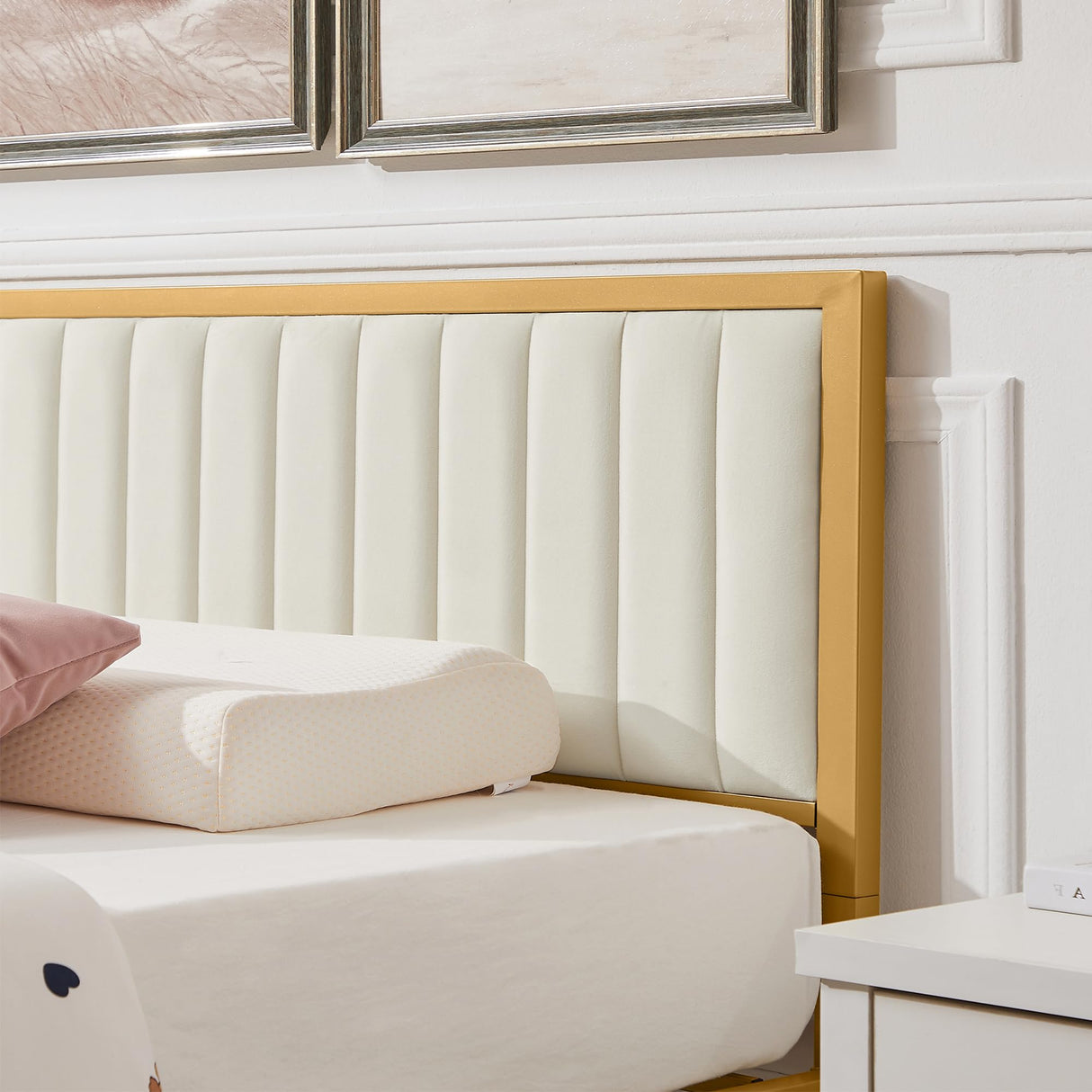 VECELO Twin Bed Frame with Upholstered Tufted Headboard & Footboard, Heavy Duty Steel Slats Platform, No Box Spring Needed, Gold VECELO