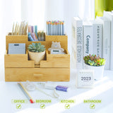 Charmlife Bamboo Desk Organizer - Makeup & Pen Storage with Drawer & Pencil Holder for Office Organization Charmlife