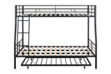 PVWIIK Bunk Bed Full Over Queen with Trundle and Ladder for Girls/Boys/Teens/Adults,Heavy Duty Bunk Bed Frame w/Wood Slat Support,No Box Spring Needed,Black PVWIIK
