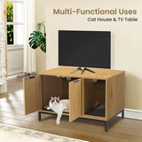 QuicMiou Cat Litter Box Enclosure, Hidden Litter Box Furniture with Metal Legs, Side End Table Indoor Washroom Cat House Storage Cabinet 31.5 x 19.7 x 20.6 Inches (Natural Oak) QuicMiou