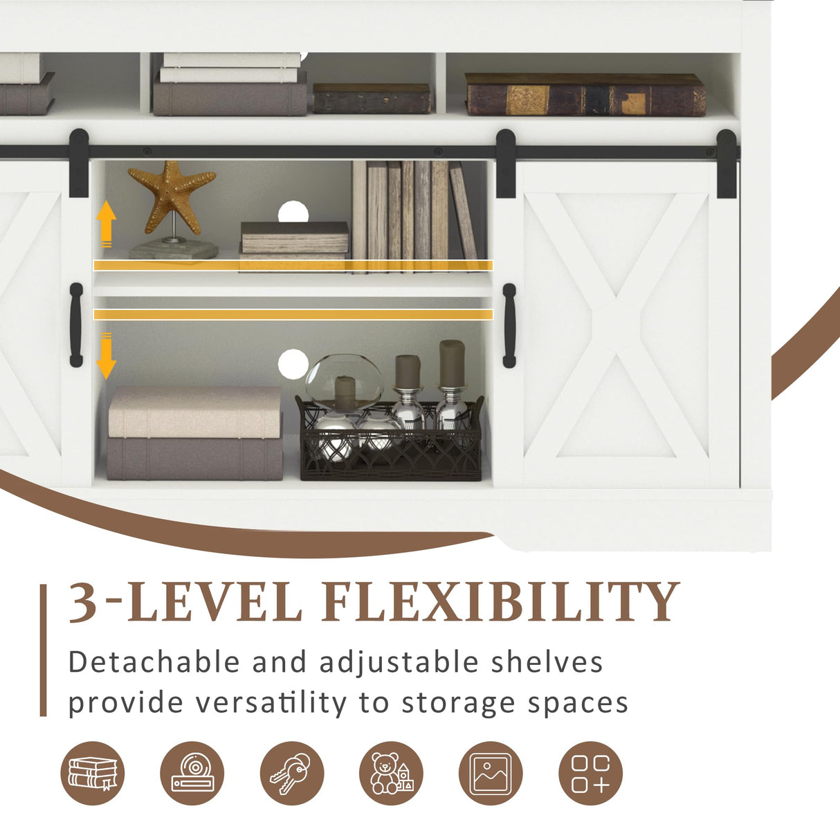 Fansafurn Farmhouse White Stand for TVs up to 65+ Inch Tall Entertainment Center with Sliding Barn Door, Console Storage Cabinet for Bedroom, Living Room… Fansafurn