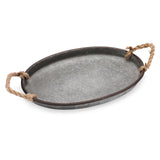 Hipiwe Galvanized Metal Iron Oval Tray with Rope Handle Farmhouse Serving Tray Rustic Industrial Decorative Centerpiece for Coffee Table Weddings and Parties Decor, Large Hipiwe