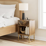 Masupu Nightstand with Charging Station,Modern Night Stand Boho Farmhouse Wood Bedside Table with Storage Drawer Side End Table for Bedroom,Living Room,Office,Walnut Brown with Outlet Masupu