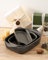 Tikooere Casserole Dishes for Oven, Stoneware Baking Dishes Set of 3, Ceramic Baking Pan, Deep Rectangular Lasagna Pan, Farmhouse Bakeware Sets for Christmas Gift, (14.9"/12"/8.8"), Matte Black Tikooere