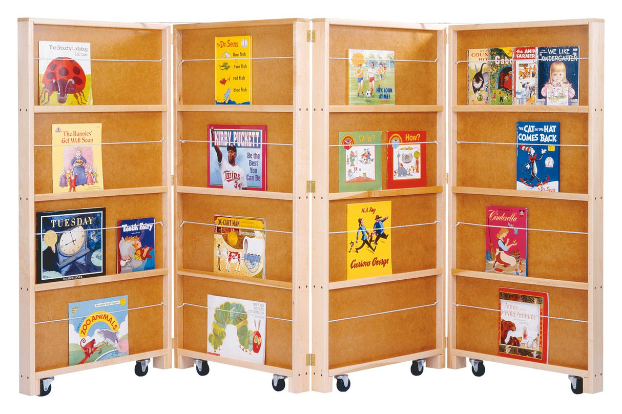 Jonti-Craft® Folding Mobile Room Divider Bookcase & Bookshelf, 4 Wooden Storage Panels - 0267JC Jonti-Craft