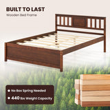 Giantex Full Size Solid Wood Platform Bed Frame, Mid Century Full Bed Frame with Headboard, Wood Slat Support, Double Panel Bed, No Box Spring Needed, Easy Assembly, Walnut Giantex