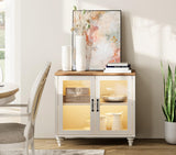 WAMPAT TV Stand for 100 Inch TV, Wood TV Console Table for 75/80/85/90 Inch TV, Entertainment Center with Glass Door & Drawer, Kitchen Sideboard Buffet Cabinet for Dining Room, Off White WAMPAT