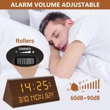 Kogonee Wooden Digital Alarm Clock, 0-100% Dimmer, 2 Alarm Settings, Weekday/Everyday Mode, 9 Mins Snooze, 12/24H, Temperature and Date Display for Office, Travel, Bedroom Alarm Clock (Brown) Kogonee