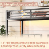 Mirightone Black Triple Bunk Bed Twin XL & Twin Over Twin, Bunk Bed with LED Light & Charging Station, Metal Detachable Bunk Beds for 3 Kids Girls Boys Teens, USB Ports & Outlets Mirightone