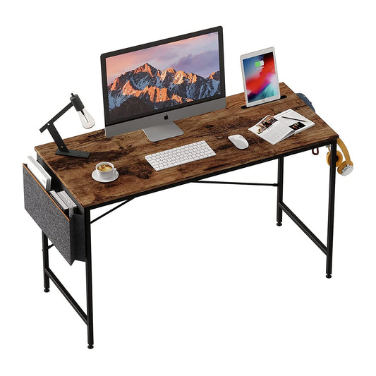 Bestier 47 Inch Modern Simple Style Portable Table Home Office Engineered Wood Desktop Mount Computer Desk w/Storage Bag and Iron Hook, Rustic Brown