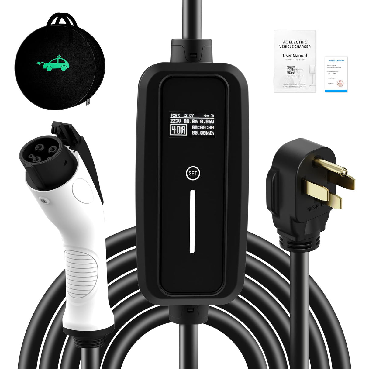 SubSun Portable Level 2 EV Charger 40Amp 240V Electric Car Charger for All J1772 EVs Includes Chevy Volt Bolt and Nissan Leaf, 25FT EV Charging Cable with NEMA 14-50 Plug for Home Travel SubSun