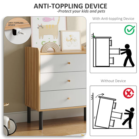 BAZELOR Kids Dresser for Bedroom, 6 Drawer Baby Dresser with Golden Handles, Modern Wood Chest for Hallway, Entryway, Nursery, White BAZELOR