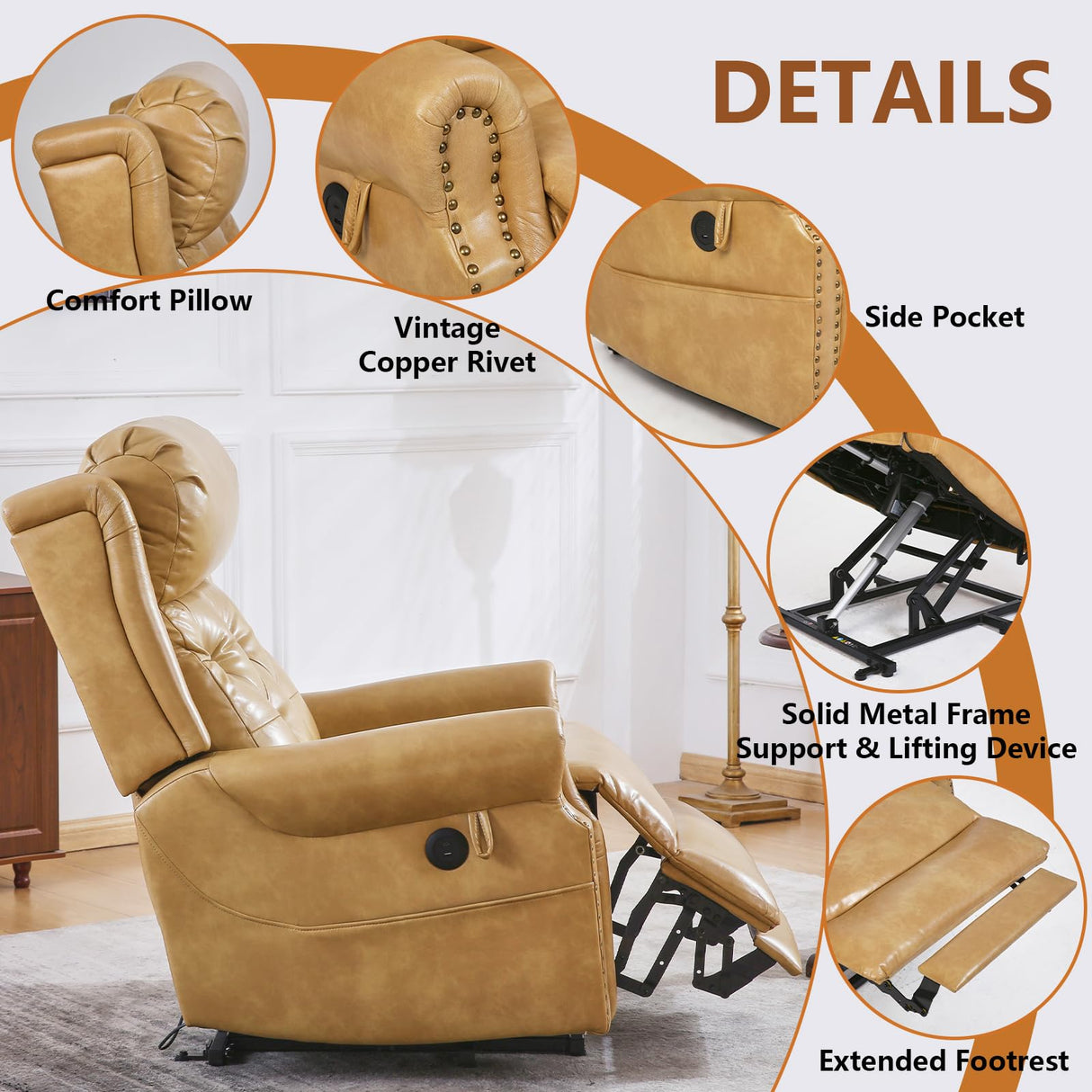 Rhevoy Large Power Lift Recliner Chair for Elderly, Lay Flat Oversized Recliner for Big and Tall with Massage and Heat, Adjustable Headrest, Extended Footrest, Infinite Position, USB Ports, Beige Rhevoy