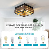 MAYNA 2-Light Farmhouse Flush Mount Ceiling Light, Rustic Ceiling Light, Metal and Wood Square Dining Room Light Fixture for Hallway Farmhouse Entryway Balcony Kitchen MAYNA