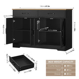 HOSTACK Coffee Bar Cabinet, 47.2" Buffet Cabinet with Storage, Modern Farmhouse Kitchen Buffet Sideboard with Drawers and Shelves, Barn Doors Storage Cabinet for Living Room, Black/Rustic Brown HOSTACK