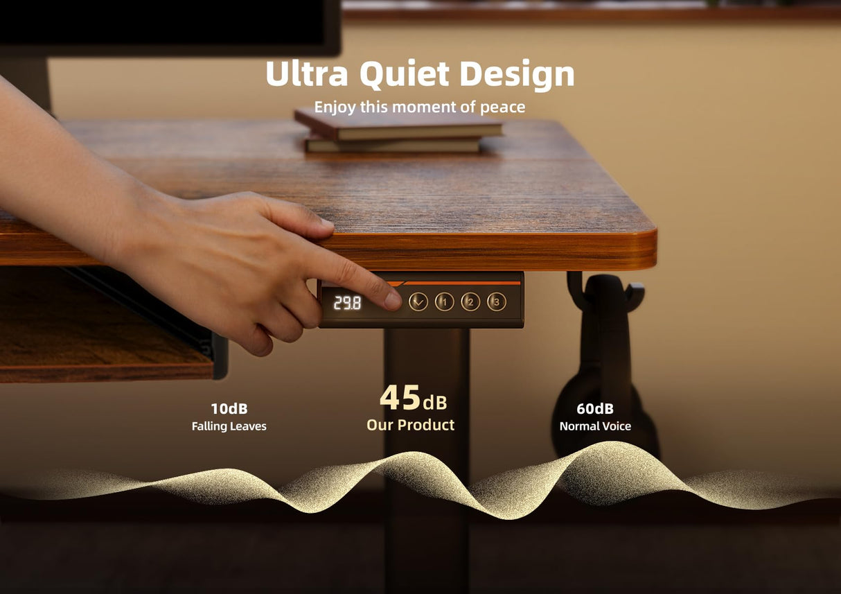 YDN Electric Standing Desk with Spacious Keyboard Tray, 55 Inch Height Adjustable Desk, Brown Stand Up Desk, Computer Office Desk, Rustic Brown YDN