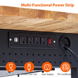 TrailBlaze 60"x22'' Workbench with Drawer Storage, Power Outlet & 4 Lockable Wheels, Heavy Duty Rubber Wood Top Workbench, Adjustable Height Work Table for Home/Garage/Workshop - 2000lbs Load Capacity TrailBlaze
