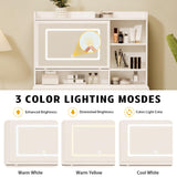 Viaozutis Vanity Desk with a Mirror and Lights，with Chair and Four Drawers, Three Adjustable Lighting Modes，with Power Outlet and Sliding LED Mirror,Bedroom Vanity Desk (White) Viaozutis