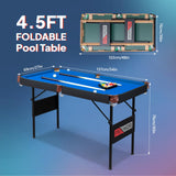 PEXMOR 55" Portable Folding Pool Table, Foldable Billiards Table for Kids and Adults, 4.5ft Pool Game Table with Cues, Ball, Rack, Brush, Chalk for Indoor & Outdoor PEXMOR