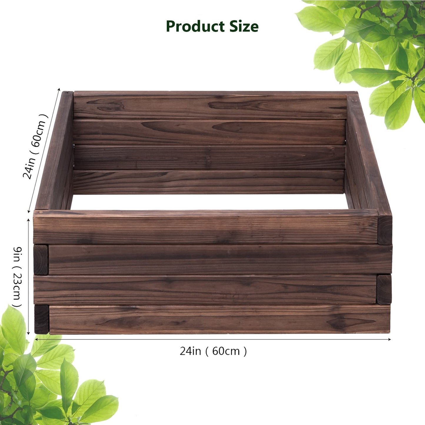 Giantex Raised Garden Bed, Wood Planter Box, Outdoor Planting Bed for Vegetable Flower, Square Planter for Patio and Lawn, 24''Lx24''Wx10''H, Brown