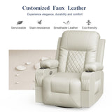 FURNIMAT Recliner Chairs for Adults, Massage Rocker with Heated Modern Ergonomic Lounge 360 Degree Swivel Single Sofa Seat Living Room Lounge Recliners Ivory White FURNIMAT