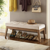 24KF Velvet Upholstered Tufted Bench with Solid Wood Leg,Ottoman with Padded Seat-Taupe 24KF
