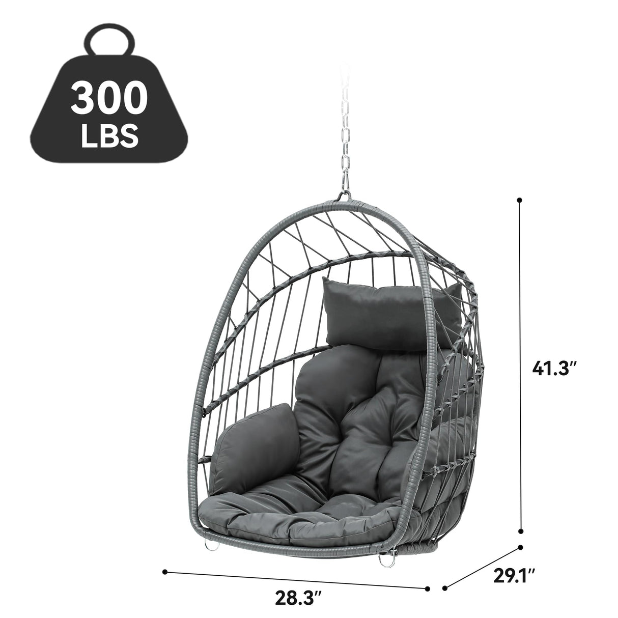 YITAHOME Hanging Egg Chair, Patio Wicker Hammock Egg Chair Basket Swing with Cushion, Outdoor 330lbs Rattan Outdoor Swing for Balcony Garden Bedroom, Gray (Stand not Included) YITAHOME