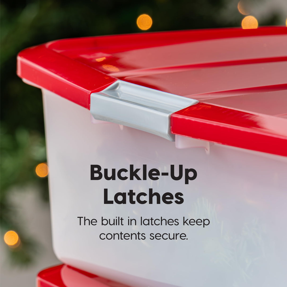 IRIS USA 33 Qt. Holiday Wreath Storage Container Box with Lid, 3-pack, Stackable Under Bed Storage Organizer Bin with Latching Buckles for 20" Wreaths Festive Holiday Decorations Garlands, Clear/Red IRIS USA