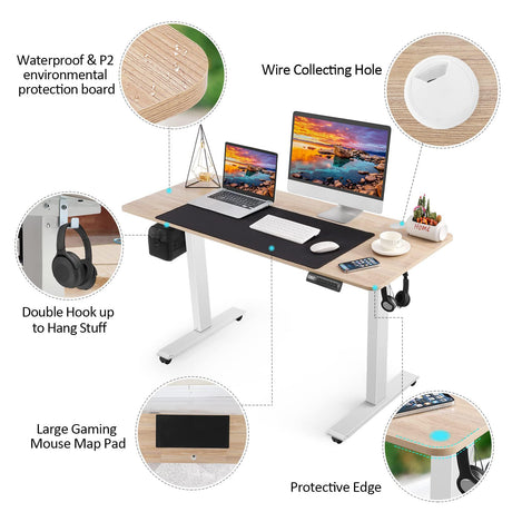 farexon Electric Standing Desk 63 x 24In with Charging Station, Stand up Desk with Oversized Mouse Pad, 2 USB Ports & 3 Power Outlets, 4 Caster, 4 Preset Heights Easy to Set(Oak Gray) farexon