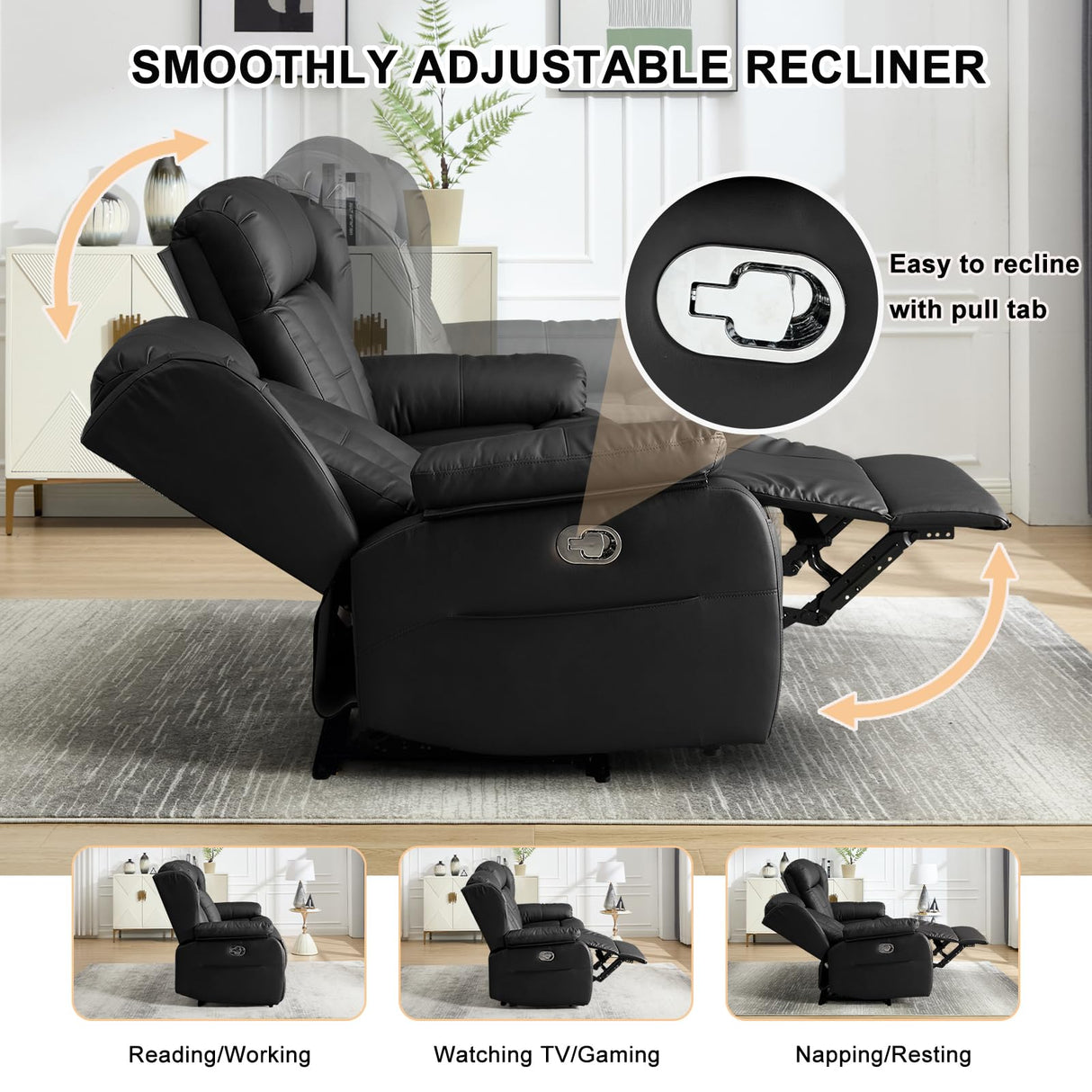 WISHDEER 58.3" Reclining Loveseat Sofa, RV Loveseat Recliner Couch - Home Theater Seating with Side Pockets for Living Room, Manual RV Recliners for Travel Trailers (Black, Loveseat) WISHDEER