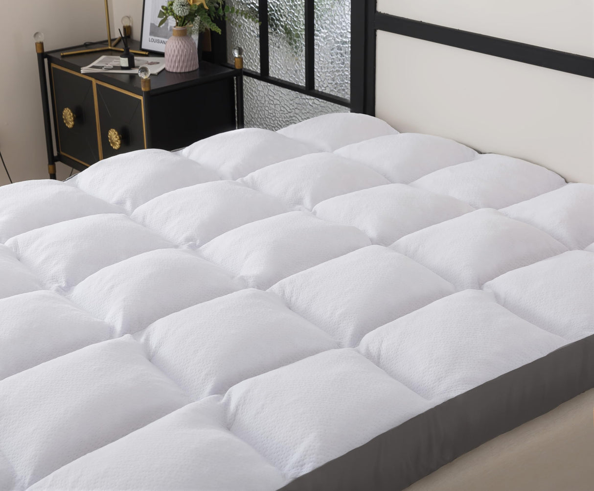 WhatsBedding Memory Foam Mattress Topper Queen Size Memory Foam Filled Warming Cooling Fluffy & Soft Pillow Top, Anti-Slip Bottom, 4 Elastic Straps, 80x60 Inch, Queen WhatsBedding