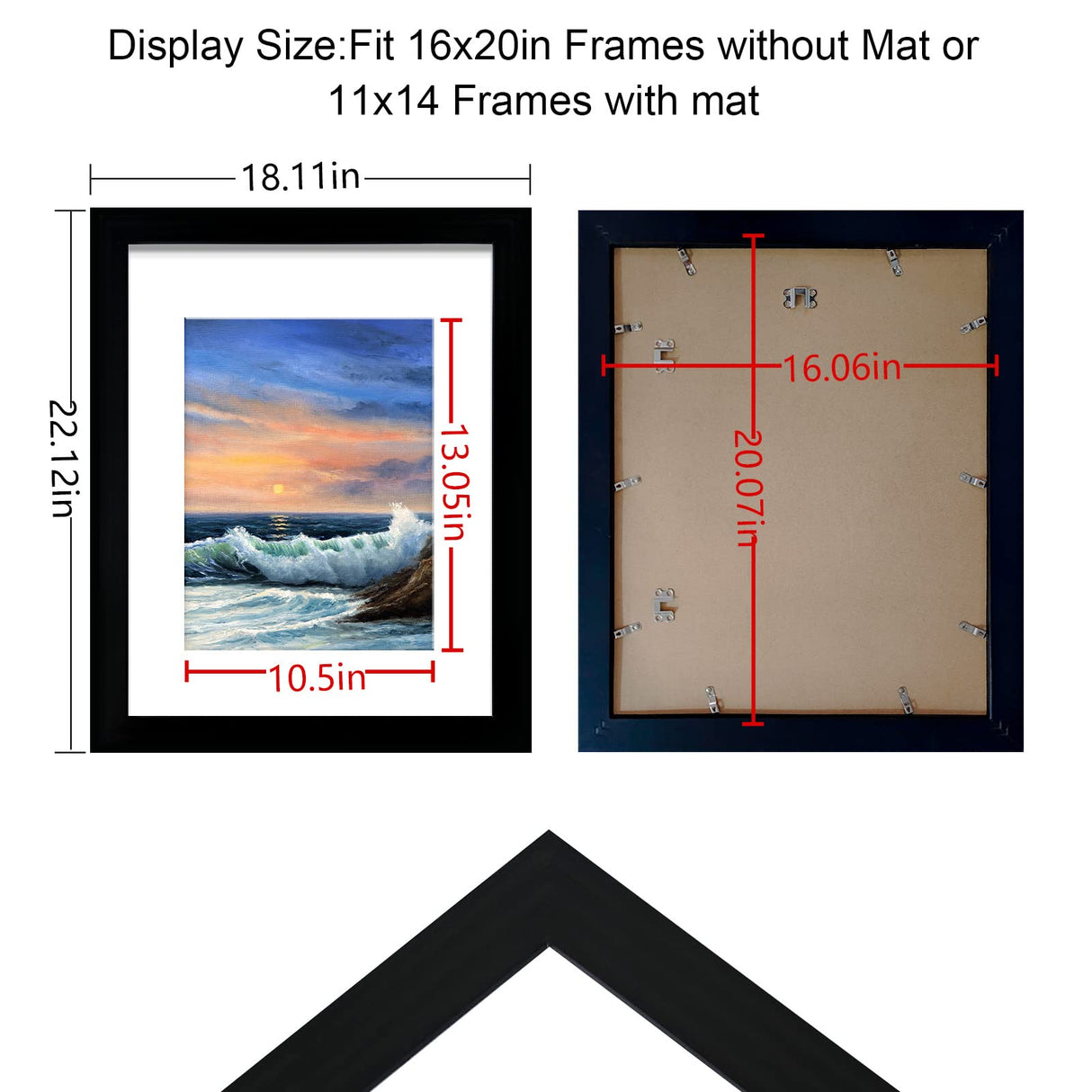 LUCKYLIFE 16x20 Frames, 16x20 Picture Frame for Wall, Display Pictures 11x14 with Mat or 16x20 without Mat, Set of 2, Black LUCKYLIFE
