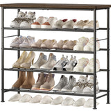 SUOERNUO Shoe Rack Organizer 5 Tier for Closet Entryway Free Standing Metal Storage Shoe Shelf with MDF Top Board，Black+Rustic Brown SUOERNUO