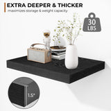 Fun Memories Floating Shelves - 2 Pack 12 Inch Deep Rustic Wooden Wall Shelves - Extra Deeper & Thicker Wall Mounted Storage Shelf for Kitchen, Farmhouse - 16" W x 12" D x 1.5" H - Rustic Black Fun Memories