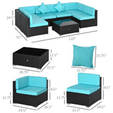 Outsunny 7-Piece Patio Furniture Sets Outdoor Wicker Conversation Sets All Weather PE Rattan Sectional Sofa Set with Cushions & Tempered Glass Desktop, Turquoise Outsunny