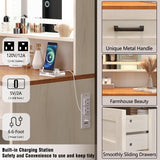 Trironsun Small Farmhouse Makeup Vanity Desk with 3 Adjustable Lighted Mirror Narrow Vanity Table with Storage Drawer White Thin Dressing Table for Bedroom Small Space Trironsun