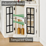 AMERLIFE Curved Corner Storage Cabinet, 65" Tall Freestanding Bookcase with Glass Doors & Adjustable Shelves, 5-Tier Corner Display Cabinet for Living Room, Bathroom, Distressed White AMERLIFE