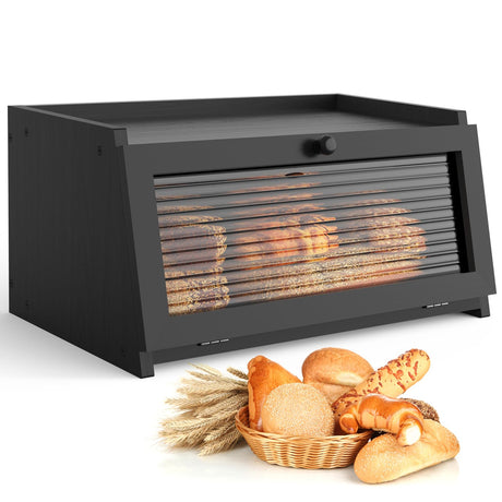 LOHASOK Bread Box for Kitchen Countertop Large Bread Box Farmhouse Bread Container Bread Storage with Window Bread Holder Black LOHASOK