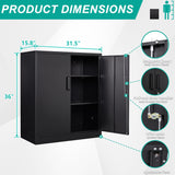 Metal Storage Cabinet with Doors and Shelves,Small Garage Storage Cabinet with Lock,Black Metal Cabinet with Locking Doors,Steel Cabinet,Lockable Storage Cabinet for Home,Office,Short Garage Cabinets SISESOL
