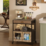X-cosrack Coffee Bar Cabinet，3 Tiers Kitchen Coffee Cart with Drawer for The Home, Movable Farmhouse Coffee Station Table on Wheels for Living Room, Entryway, Dining Room, Kitchen X-cosrack